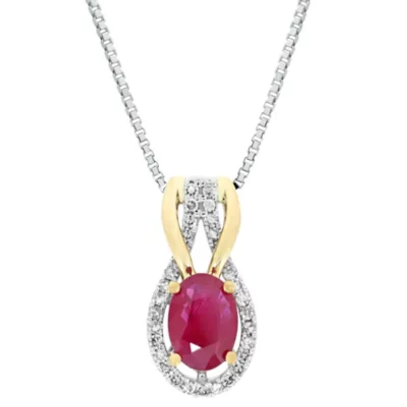 1 ct. t.w. Ruby and 1/8 ct. t.w. Diamond Pendant Necklace in 10K White Gold