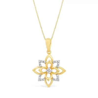 Diamond Accent Flower Pendant in 2 micron Gold Plated Sterling Silver
