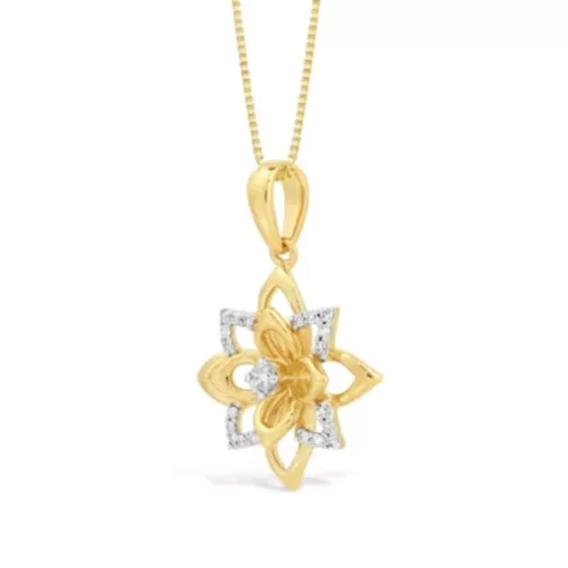 Diamond Accent Flower Pendant in 2 micron Gold Plated Sterling Silver
