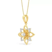 Diamond Accent Flower Pendant in 2 micron Gold Plated Sterling Silver
