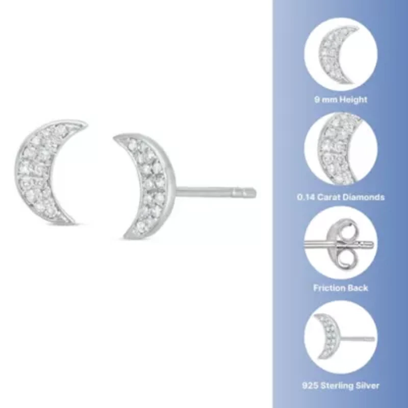 1/6 ct. t.w. Diamond Crescent Moon Earrings in Sterling Silver