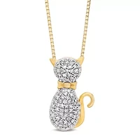 1/5 ct. t.w. Diamond Cat Pendant in 2 micron Gold Plated Sterling Silver