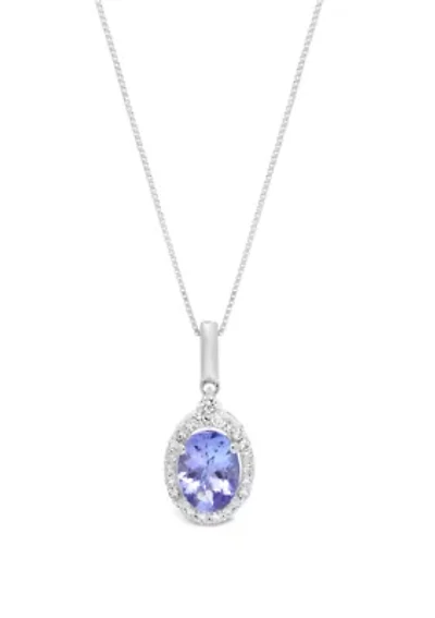  1.25 ct. t.w. Tanzanite and  1/6 ct. t.w. Diamond Pendant Necklace in 10K White Gold