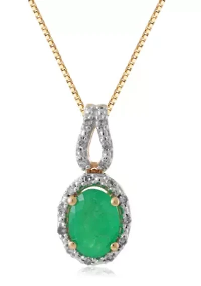 3/4 ct. t.w. Emerald and Diamond Accent Pendant in 10K ]Gold