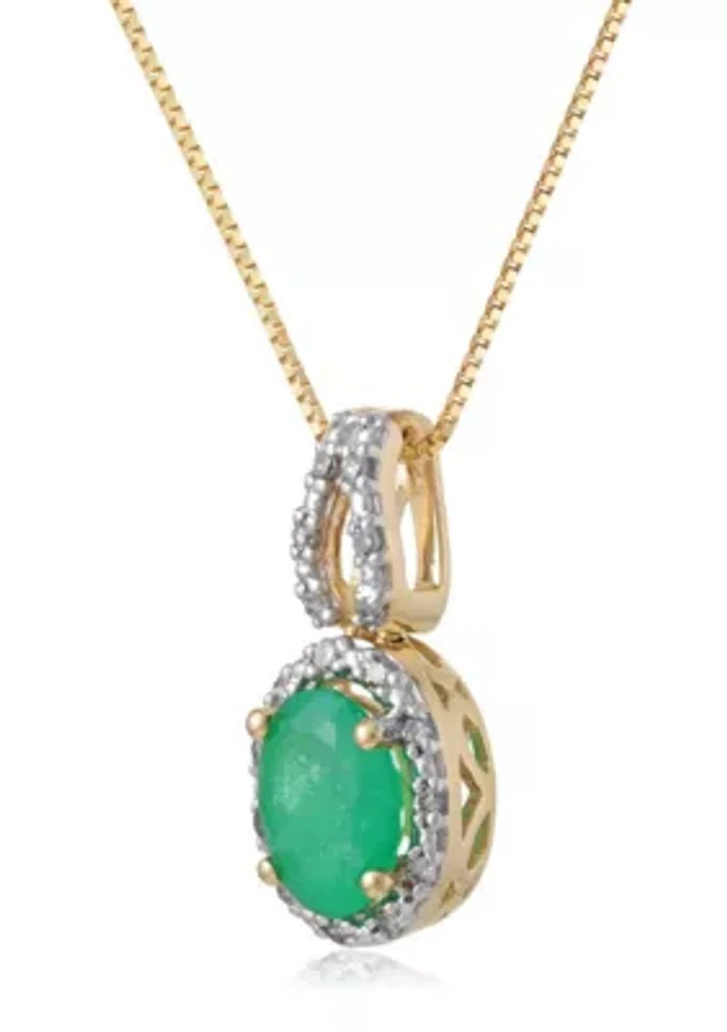 3/4 ct. t.w. Emerald and Diamond Accent Pendant in 10K ]Gold