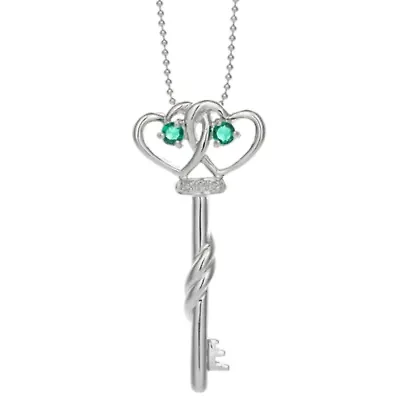 Lab Created 1/5 ct. t.w. Created Emerald Heart Key Pendant Necklace in Sterling Silver