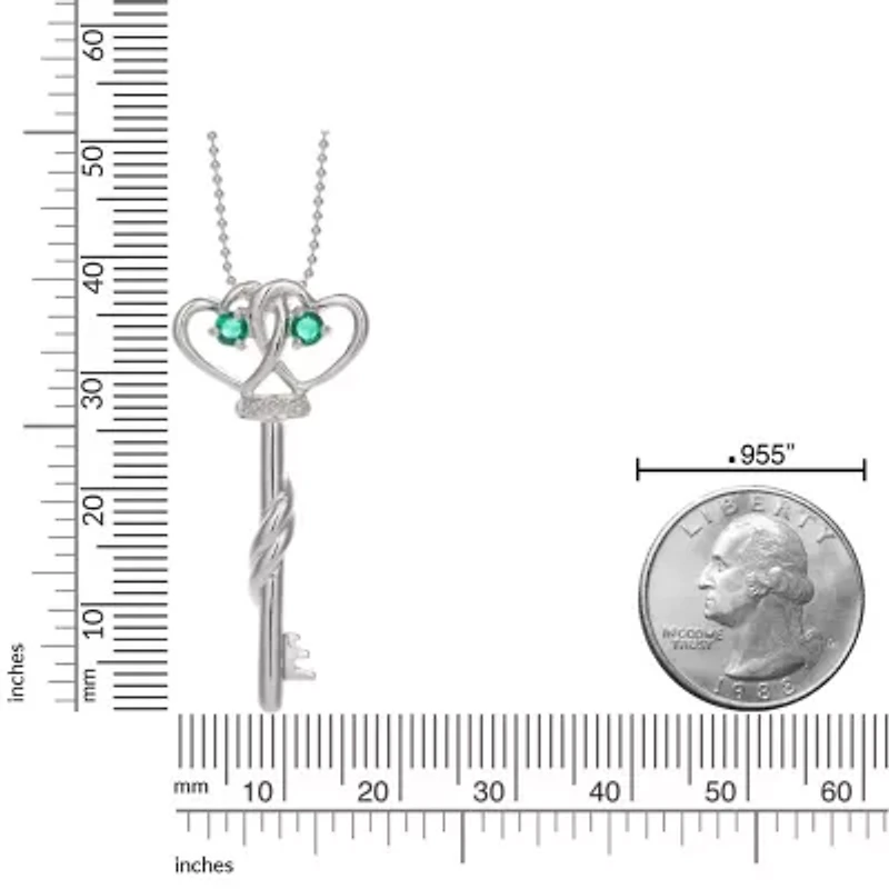 Lab Created 1/5 ct. t.w. Created Emerald Heart Key Pendant Necklace in Sterling Silver