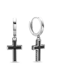 Black Enamel Cross Earrings in Sterling Silver