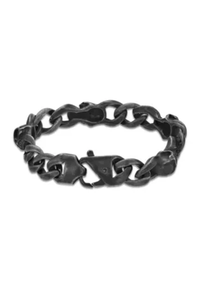 Stainless Steel Antique Black Finish Skull Bracelet in 8.5"