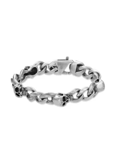 Stainless Steel Antique Silver Finish Skull Bracelet in 8.5"