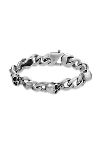 Stainless Steel Antique Silver Finish Skull Bracelet in 8.5"