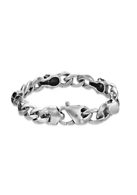 Stainless Steel Antique Silver Finish Skull Bracelet in 8.5"