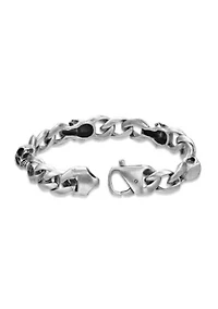 Stainless Steel Antique Silver Finish Skull Bracelet in 8.5"