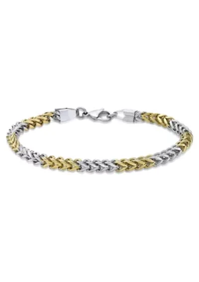 Stainless Steel Foxtail Chain Bracelet with Goldtone Ion Plating, 8.5"