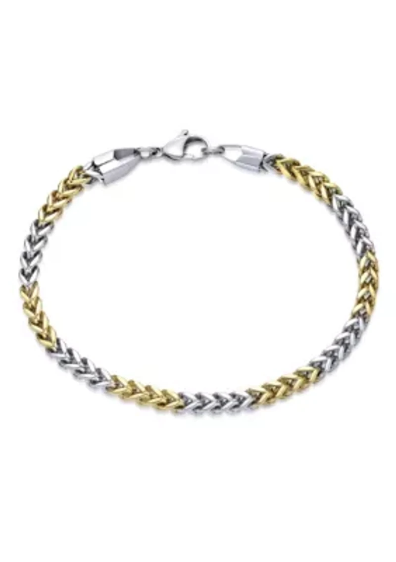 Stainless Steel Foxtail Chain Bracelet with Goldtone Ion Plating, 8.5"