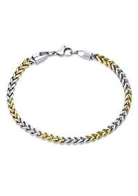 Stainless Steel Foxtail Chain Bracelet with Goldtone Ion Plating, 8.5"