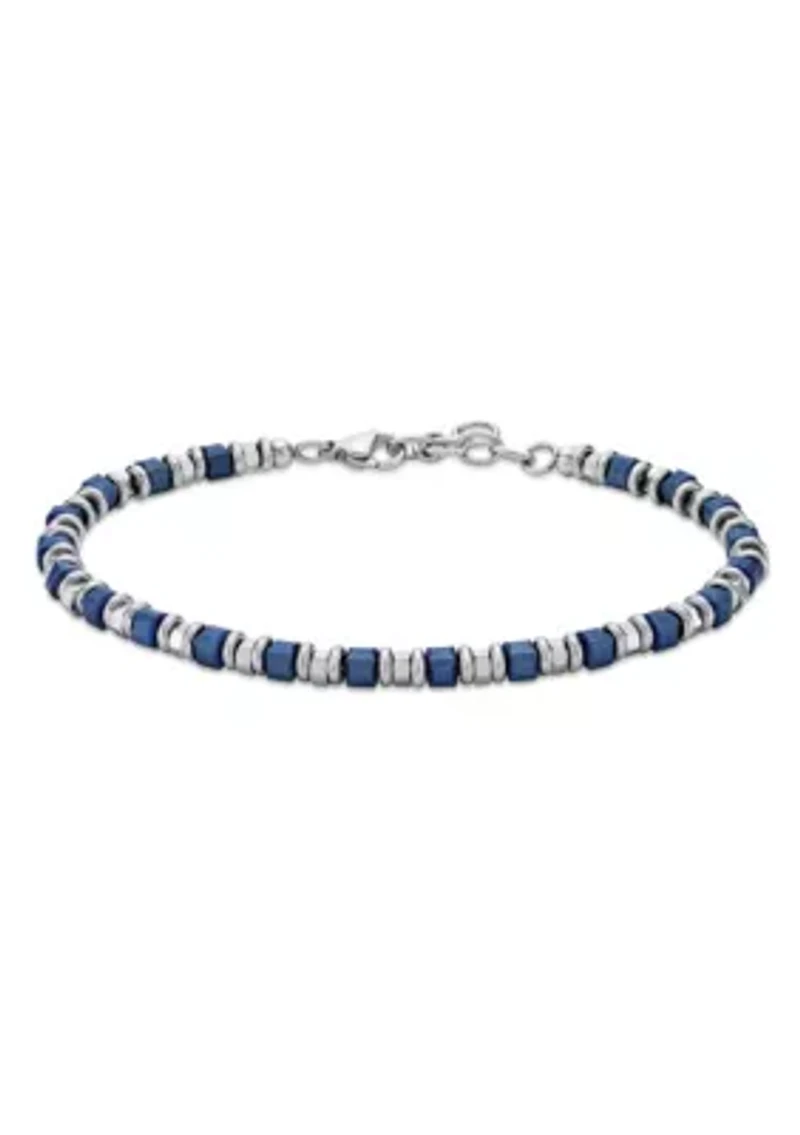 Stainless Steel Bead Chain Bracelet with Blue Ip in 8.25+1.2"