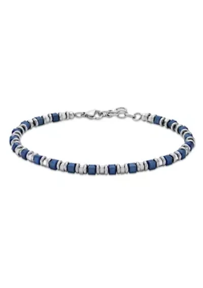 Stainless Steel Bead Chain Bracelet with Blue Ip in 8.25+1.2"