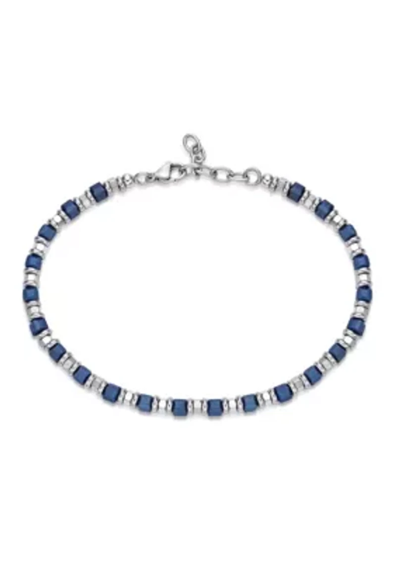 Stainless Steel Bead Chain Bracelet with Blue Ip in 8.25+1.2"
