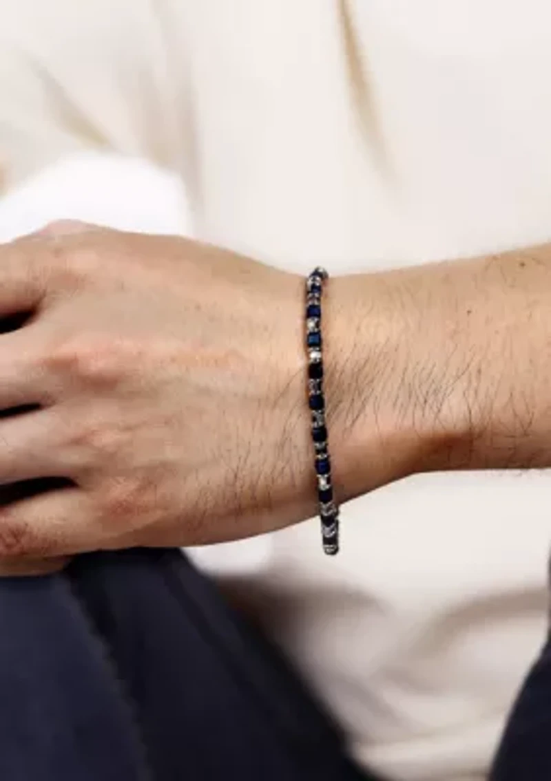 Stainless Steel Bead Chain Bracelet with Blue Ip in 8.25+1.2"