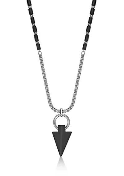 Stainless Steel and Black Agate Necklace in 24"