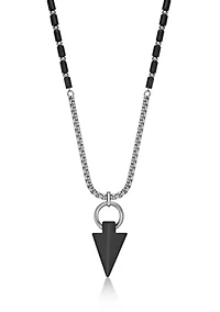 Stainless Steel and Black Agate Necklace in 24"