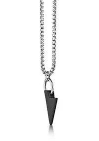Stainless Steel and Black Agate Necklace in 24"