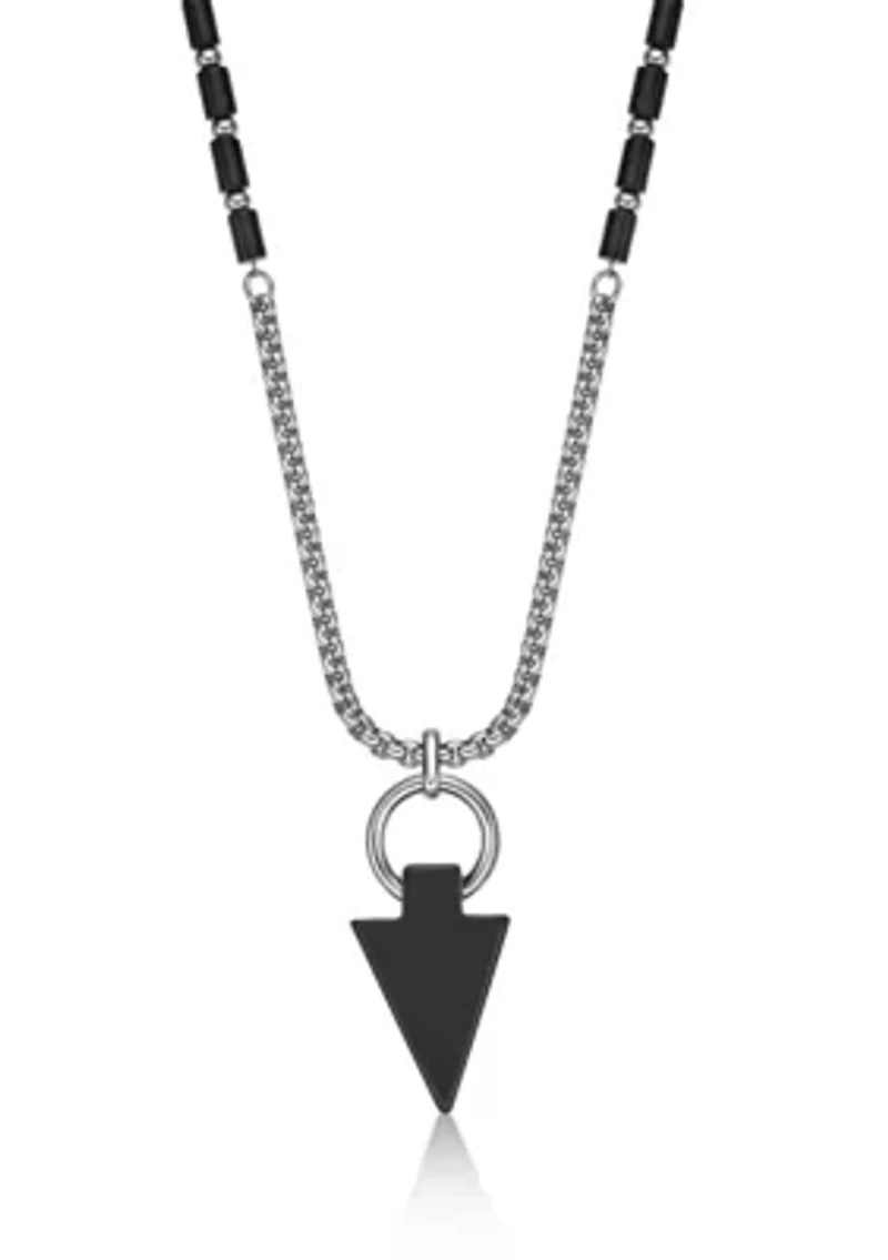 Stainless Steel and Black Agate Necklace in 24"