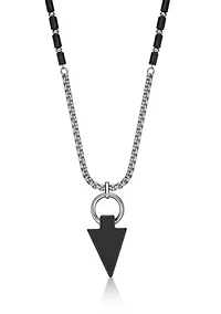 Stainless Steel and Black Agate Necklace in 24"