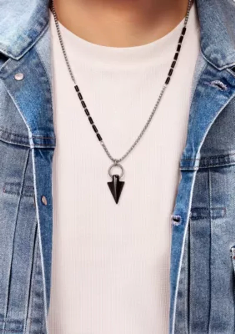 Stainless Steel and Black Agate Necklace in 24"