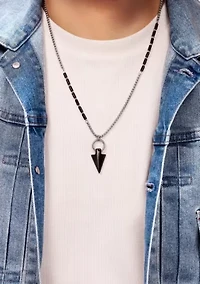 Stainless Steel and Black Agate Necklace in 24"