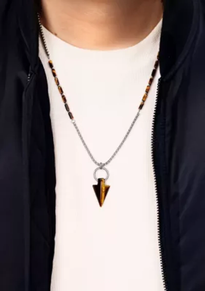 Stainless Steel and Tiger Eye Necklace in 24