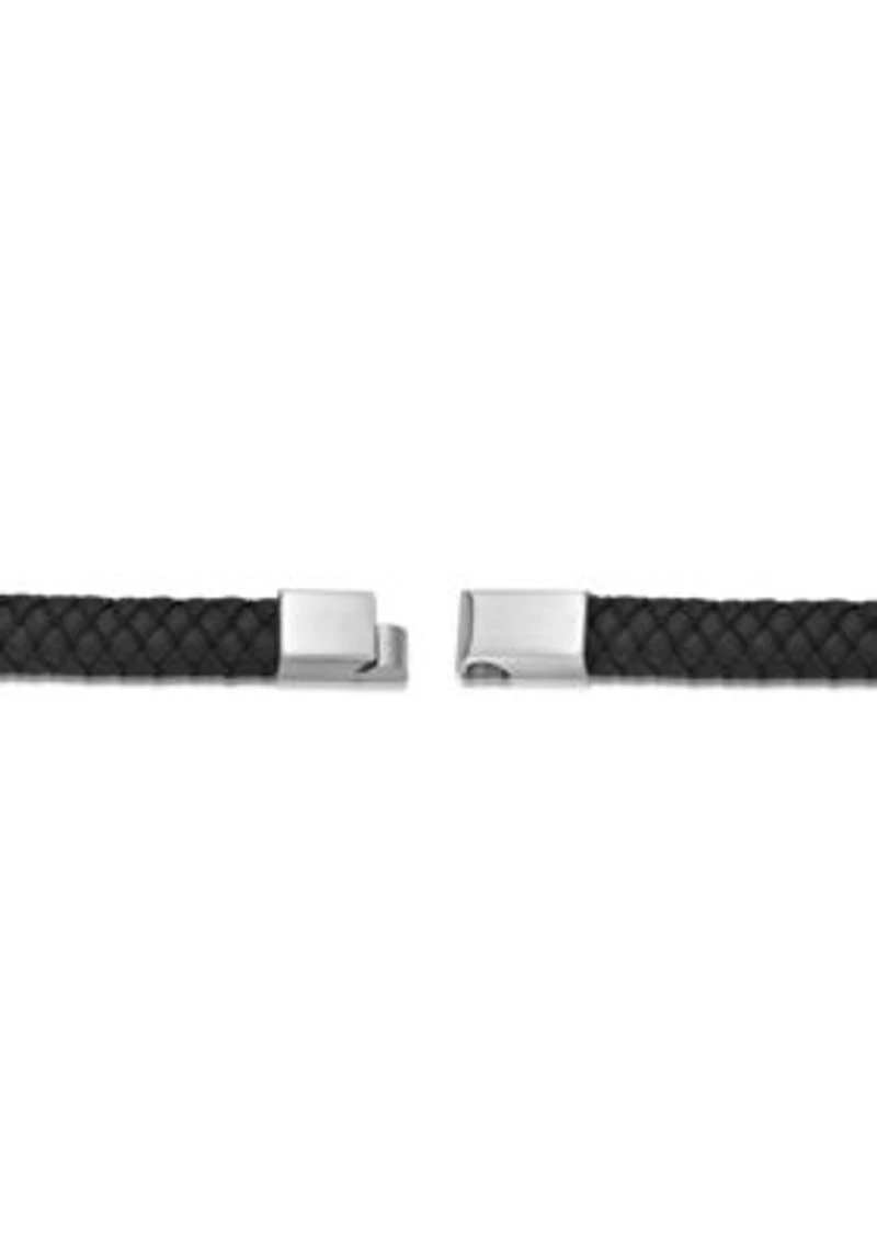 Stainless Steel & Leather Bracelet with Black Ip in 8.5"