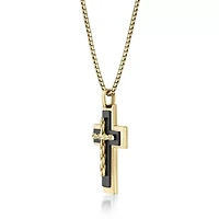 Black and Gold Tone Ion Plated Stainless Steel Cross Pendant Necklace