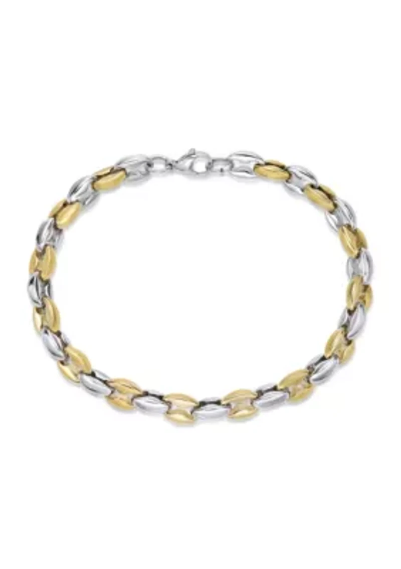 Stainless Steel 2-Tone Chain Bracelet with Gold Tone Ip in 8.5"