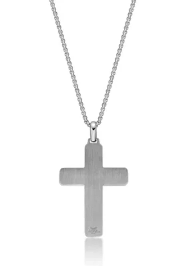 Stainless Steel Cross Pendant with Bubinga Wood Inlay and 24" Round Box Chain