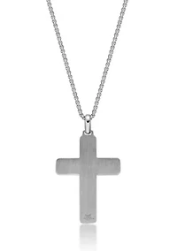 Stainless Steel Cross Pendant with Bubinga Wood Inlay and 24" Round Box Chain
