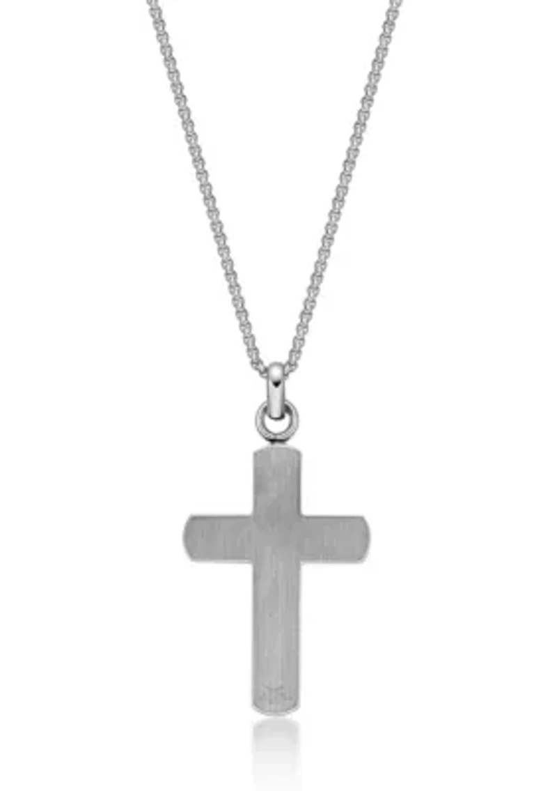 Stainless Steel Cross Pendant with Bubinga Wood Inlay and 24" Round Box Chain