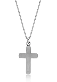 Stainless Steel Cross Pendant with Bubinga Wood Inlay and 24" Round Box Chain