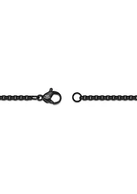 Black Ip Plated Stainless Steel Cross Pendant with Ebony Wood Inlay and 24" Round Box Chain