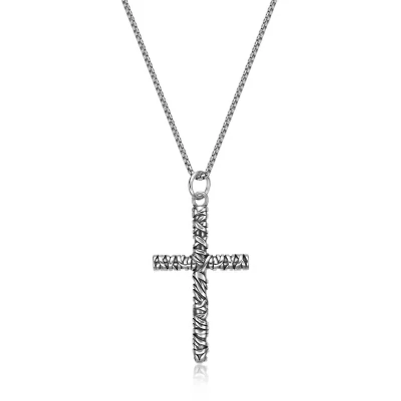 Antiqued Finish Stainless Steel Cross Pendant Necklace