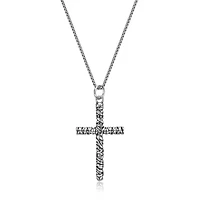 Antiqued Finish Stainless Steel Cross Pendant Necklace