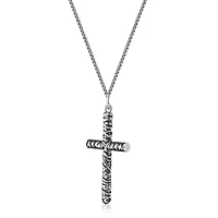 Antiqued Finish Stainless Steel Cross Pendant Necklace