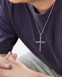 Antiqued Finish Stainless Steel Cross Pendant Necklace