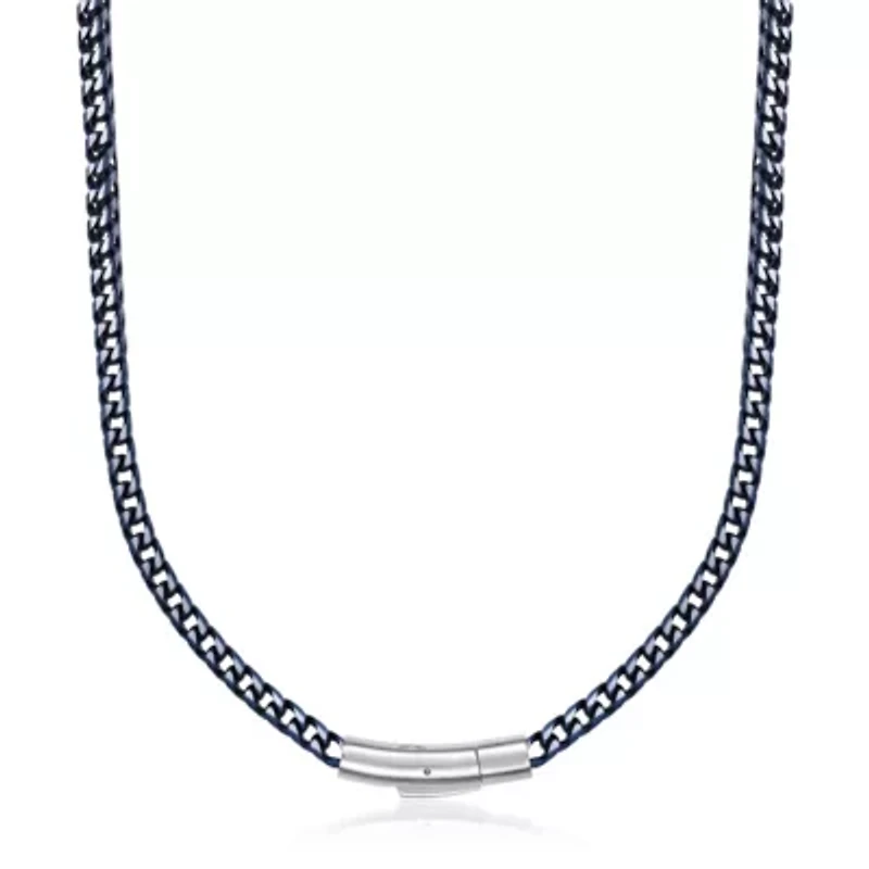 Blue Ion-Plated Stainless Steel Foxtail Chain Necklace