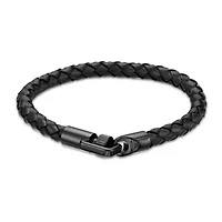 Black Ion Plated Stainless Steel Leather Bracelet