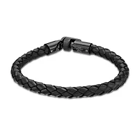 Black Ion Plated Stainless Steel Leather Bracelet
