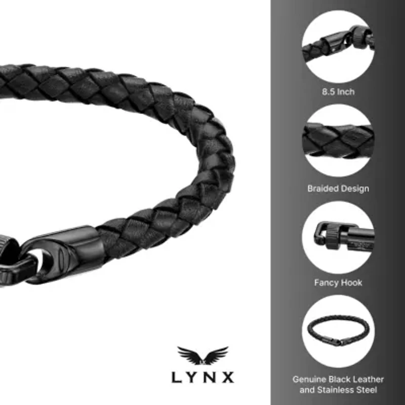 Black Ion Plated Stainless Steel Leather Bracelet