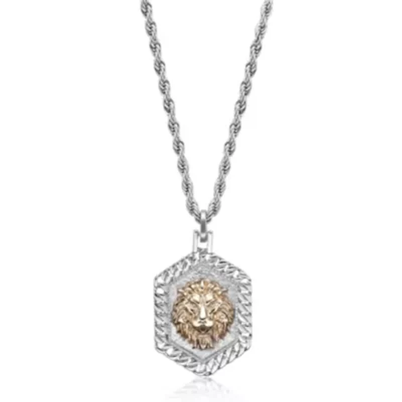 Gold Tone Ion Plated Stainless Steel Lion Pendant Necklace