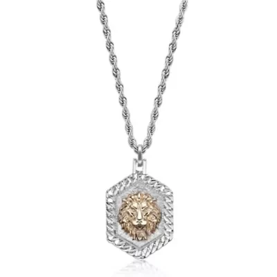 Gold Tone Ion Plated Stainless Steel Lion Pendant Necklace